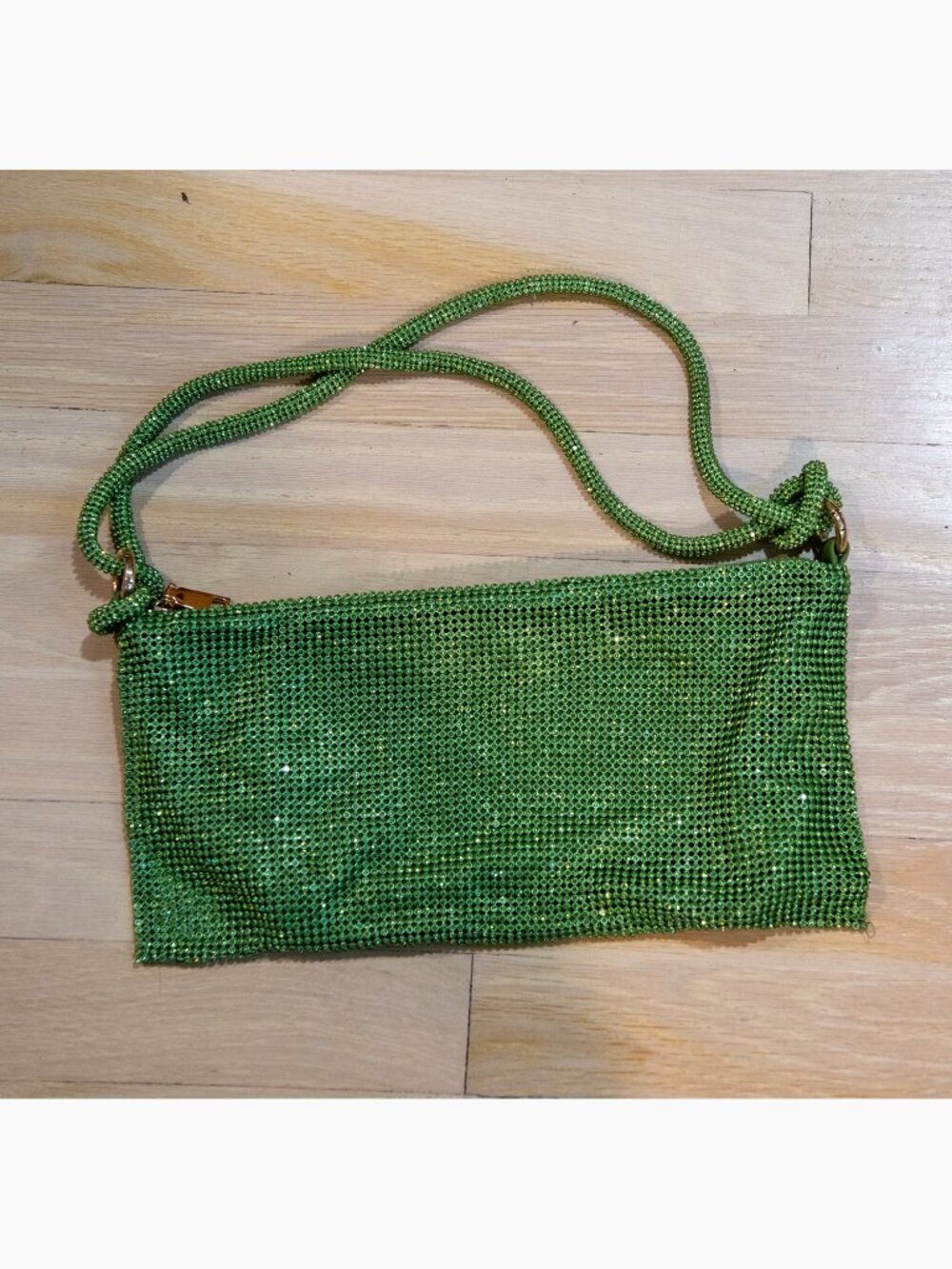 Unstructured Lime Green Zippered Beaded Evening Bag with Beaded Strap!